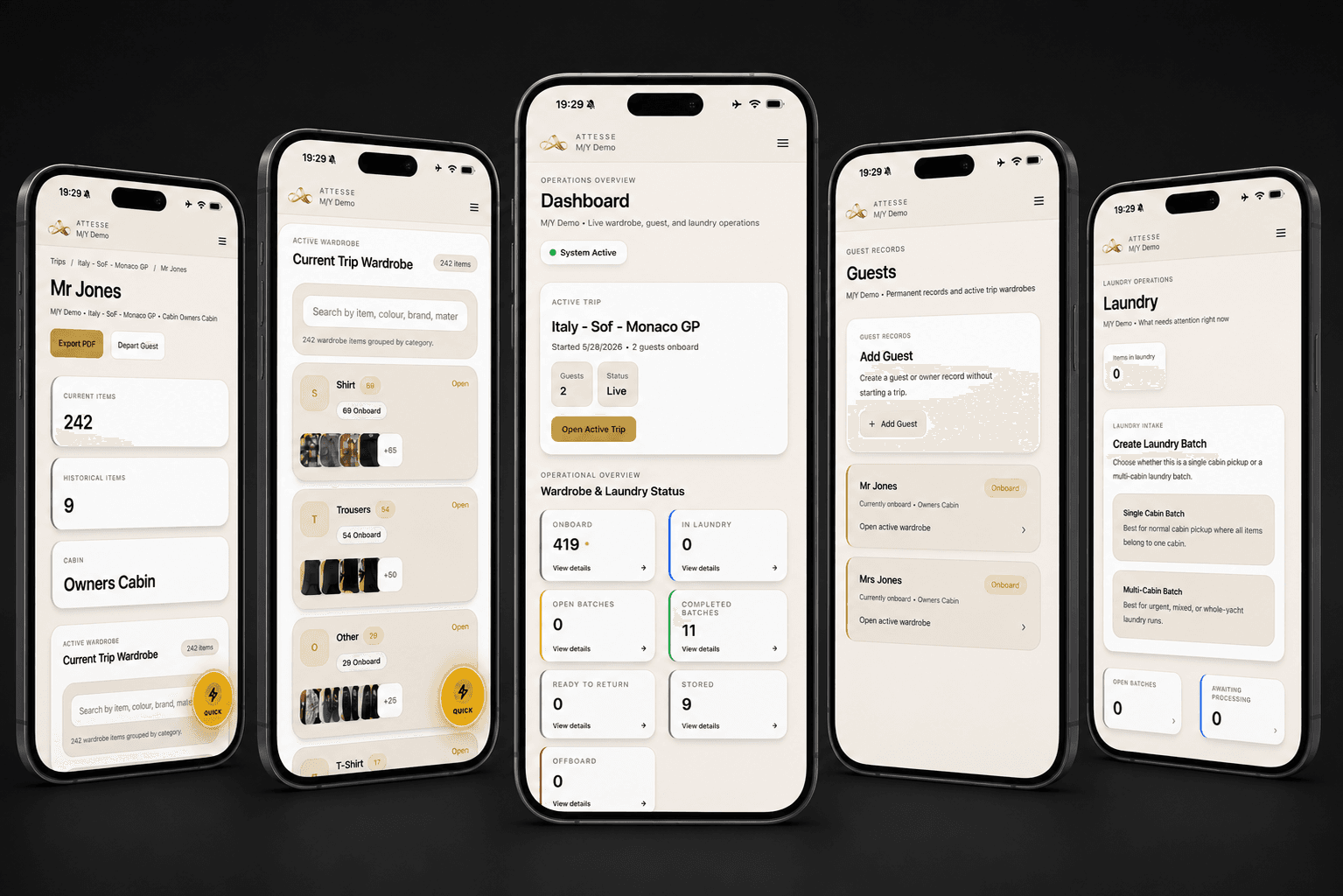 Attesse Wardrobe app shown on multiple iPhones